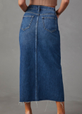 High Waist Washed Slit A-line Denim Skirt