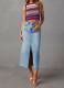 High Waist Washed Slit A-line Denim Skirt
