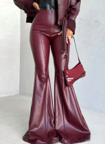 Leather Patchwork Tight Flare Pants