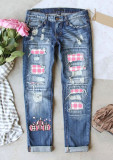 Mid-rise Straight-leg Jeans With Ripped Print Patches