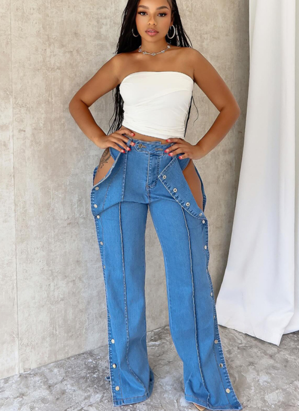 Fashionable Street Style Double Side Button Closure Jeans