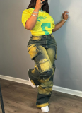 Personalized Multi-pocket High-waisted Straight-leg Jeans With Dyed-on