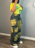 Personalized Multi-pocket High-waisted Straight-leg Jeans With Dyed-on