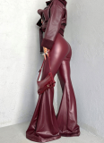 Leather Patchwork Tight Flare Pants