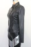 Fashionable High-grade Inlaid Decoration Soft Collar Leather Shirt