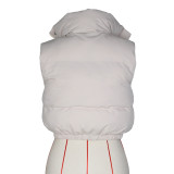 Fashion Solid Color Stand Collar Sleeveless Zipper Cotton Vest