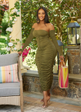 Sexy Wrapped-Chest Pleated Solid Color Dress
