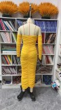 Sexy Wrapped-Chest Pleated Solid Color Dress