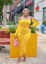 Sexy Wrapped-Chest Pleated Solid Color Dress