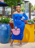 Sexy Wrapped-Chest Pleated Solid Color Dress