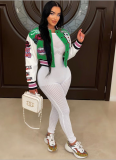 Double-layer Ribbed Woolen Baseball Jacket With Full Positioning Printing