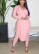 Two-Piece Set of Pure Color Open-Slit Ribbed Simple Casual Pants