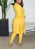 Two-Piece Set of Pure Color Open-Slit Ribbed Simple Casual Pants
