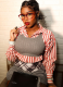 Striped Abdominal-Baring Two-Piece Long Sleeve Shirt Set for Western and European Styles