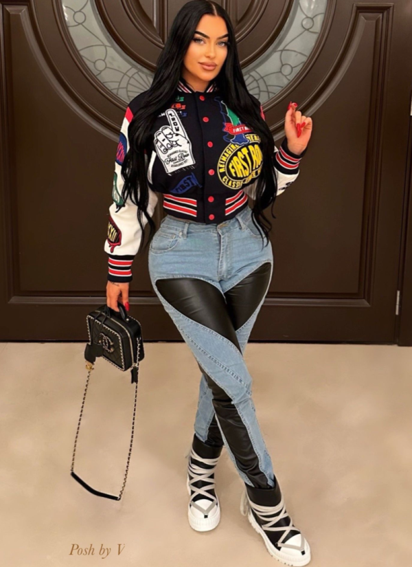 Double-layer Ribbed Woolen Baseball Jacket With Full Positioning Printing
