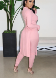 Two-Piece Set of Pure Color Open-Slit Ribbed Simple Casual Pants