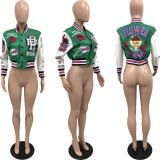 Double-layer Ribbed Woolen Baseball Jacket With Full Positioning Printing