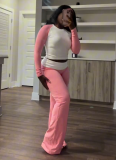 Contrast Color Tight High Waist Folded Slim Fit Trousers Plus Fleece Suit