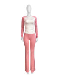Contrast Color Tight High Waist Folded Slim Fit Trousers Plus Fleece Suit