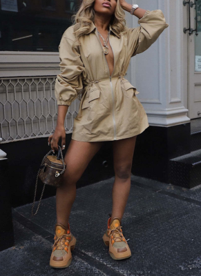 Fashionable Loose Casual Workwear Drawstring Waist Trench Coat Dress