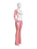 Contrast Color Tight High Waist Folded Slim Fit Trousers Plus Fleece Suit