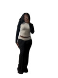 Contrast Color Tight High Waist Folded Slim Fit Trousers Plus Fleece Suit