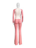 Contrast Color Tight High Waist Folded Slim Fit Trousers Plus Fleece Suit