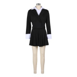 Patchwork Suit Top and Pleated Skirt Two-piece Suit