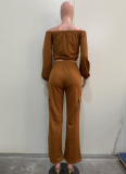 Fashion Off-Shoulder Solid Color Long Sleeve Casual Two-Piece Set