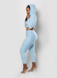 Sexy Cashmere Two-piece Hooded Top and Pants With Back