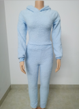 Sexy Cashmere Two-piece Hooded Top and Pants With Back