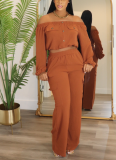 Fashion Off-Shoulder Solid Color Long Sleeve Casual Two-Piece Set