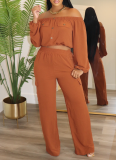 Fashion Off-Shoulder Solid Color Long Sleeve Casual Two-Piece Set