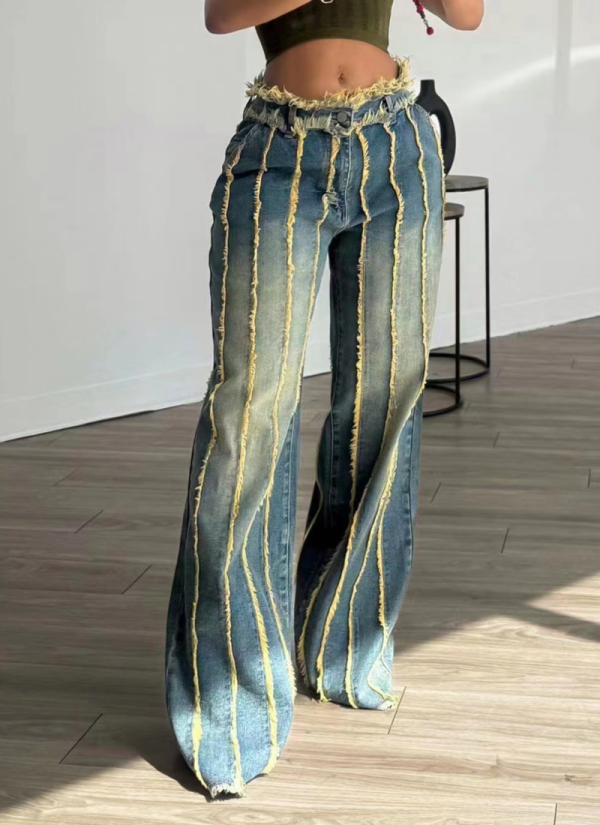 Denim Patchwork Multi-layer Washed and Dyed Stretch Jeans