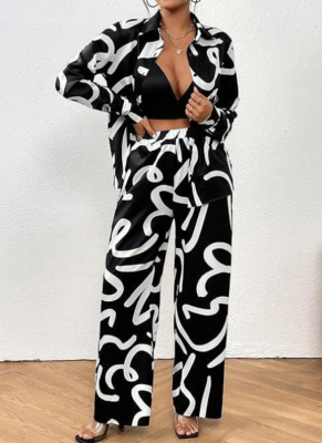 Casual Shirt and Wide-Leg Pants Two-Piece Set