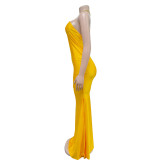 Solid Color Sleeveless Strappy Backless Long Dress