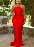 Solid Color Sleeveless Strappy Backless Long Dress
