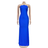 Solid Color Sleeveless Strappy Backless Long Dress