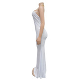 Solid Color Sleeveless Strappy Backless Long Dress