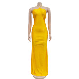 Solid Color Sleeveless Strappy Backless Long Dress