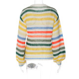 Loose-fitting Colored Striped Contrasting Sweater Knitted Sweater