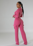 Autumn and Winter Stretch Twist Strip High Waist Long Sleeves Two-Piece Set