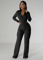 Autumn and Winter Stretch Twist Strip High Waist Long Sleeves Two-Piece Set