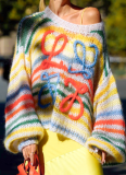 Loose-fitting Colored Striped Contrasting Sweater Knitted Sweater