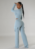 Autumn and Winter Stretch Twist Strip High Waist Long Sleeves Two-Piece Set