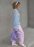 Loose-fitting Colored Striped Contrasting Sweater Knitted Sweater