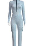 Autumn and Winter Stretch Twist Strip High Waist Long Sleeves Two-Piece Set