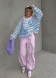 Loose-fitting Colored Striped Contrasting Sweater Knitted Sweater