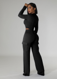 Autumn and Winter Stretch Twist Strip High Waist Long Sleeves Two-Piece Set