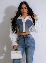 Personalized Denim Patchwork Belly Button-down Shirt
